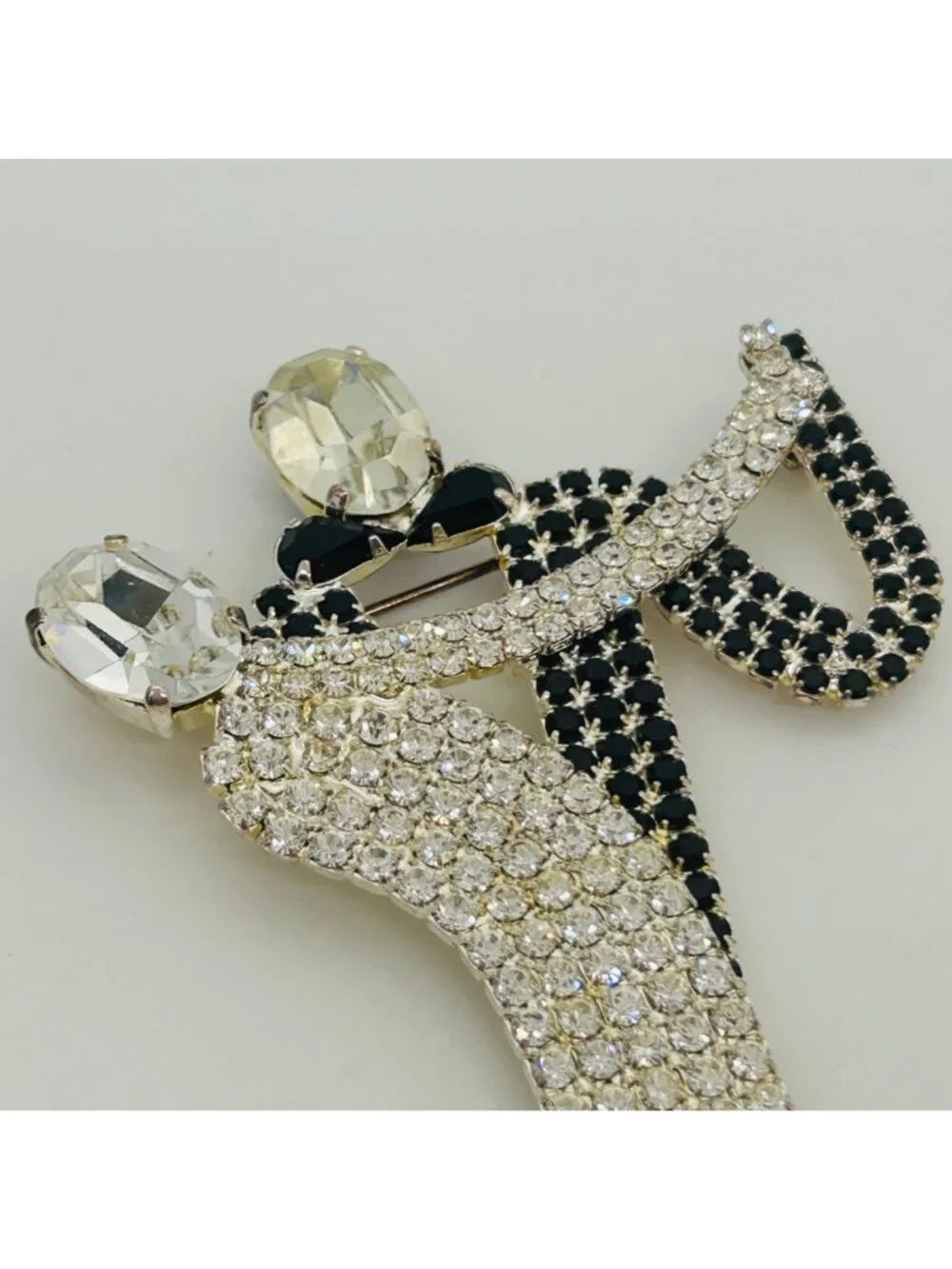 Art Deco Style Ballroom Dancers Rhinestone Brooch Fringe Pin Vintage Statement